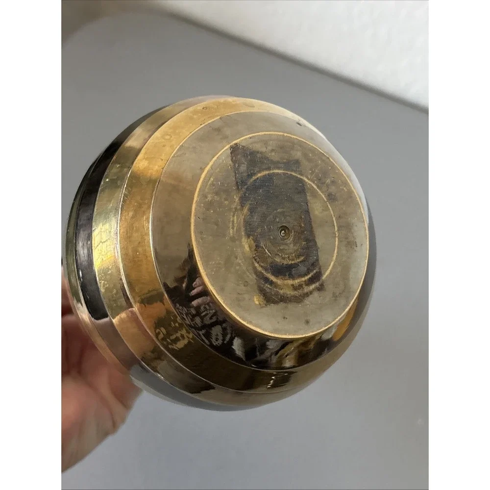 Vintage MCM Brass Copper Striped Vase 9